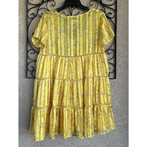Urban Outfitters Pippa Chiffon Tiered Mini Dress - Size Small - Yellow - Picture 5 of 9